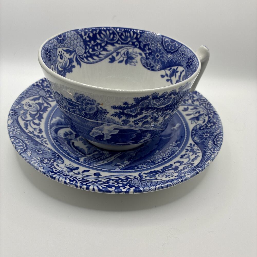SPODE BLUE ITALIAN PORCELAIN CUP & SAUCER SET ENGLAND Elegant Party Collectible